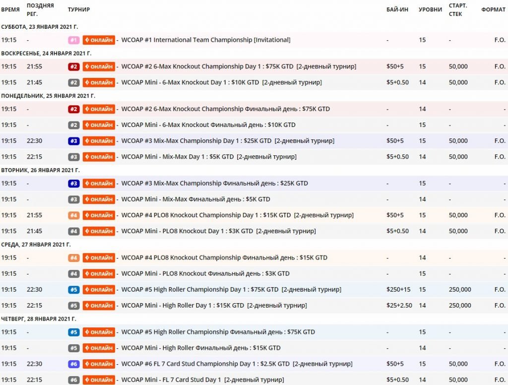 WCOAP расписание
