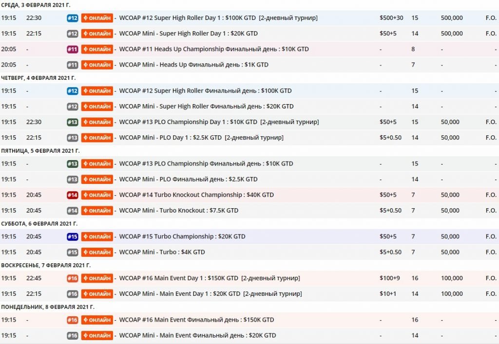 WCOAP расписание