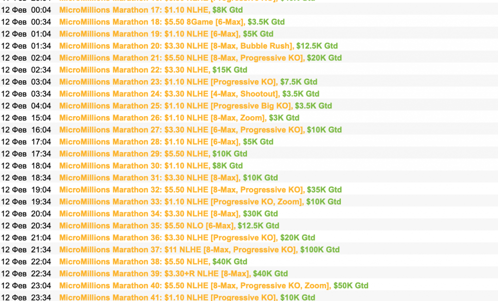 MicroMillions Marathon Расписание