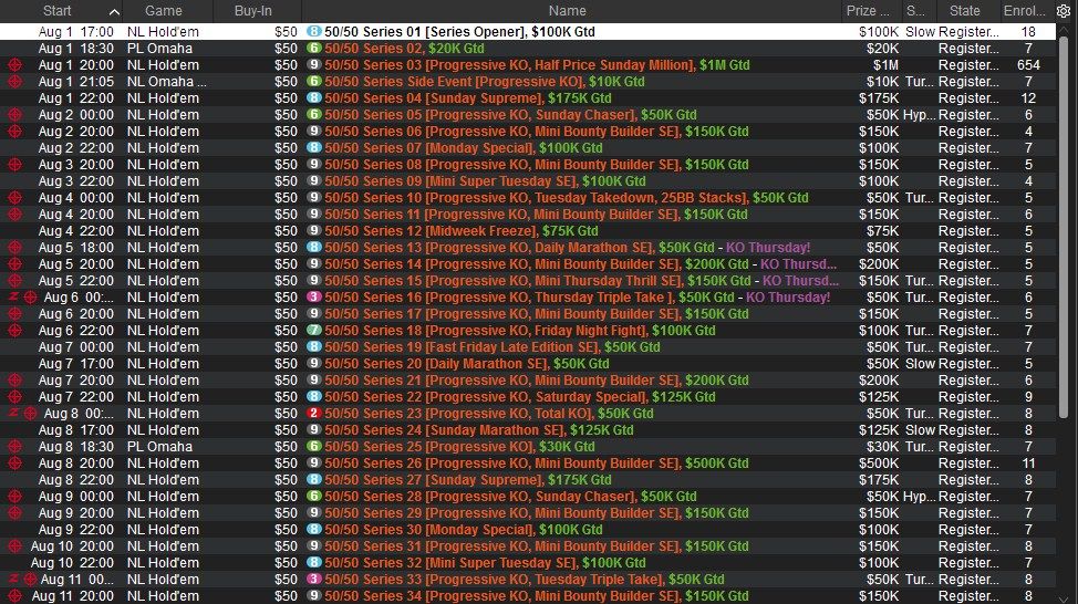 $50/$50 WCOOP schedule