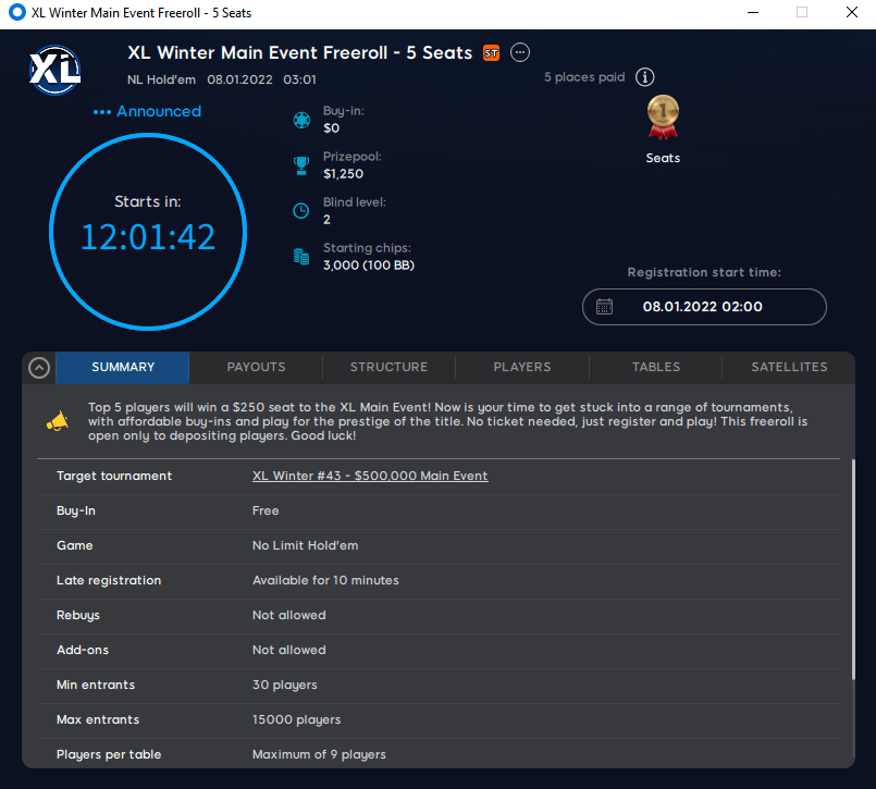 XL Winter Main Event Freeroll